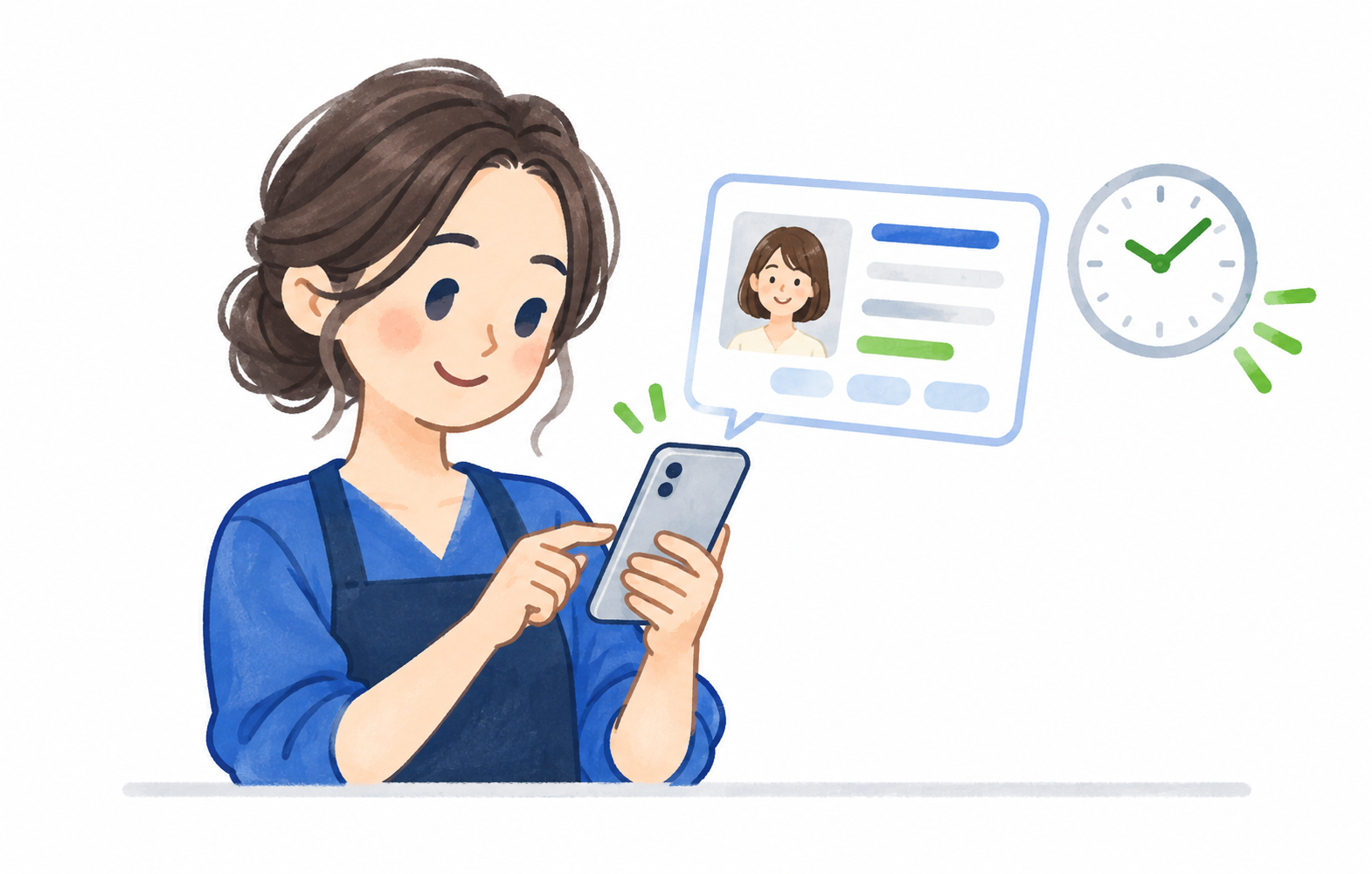 スマホでお客さまのカルテを開く美容室のスタッフ