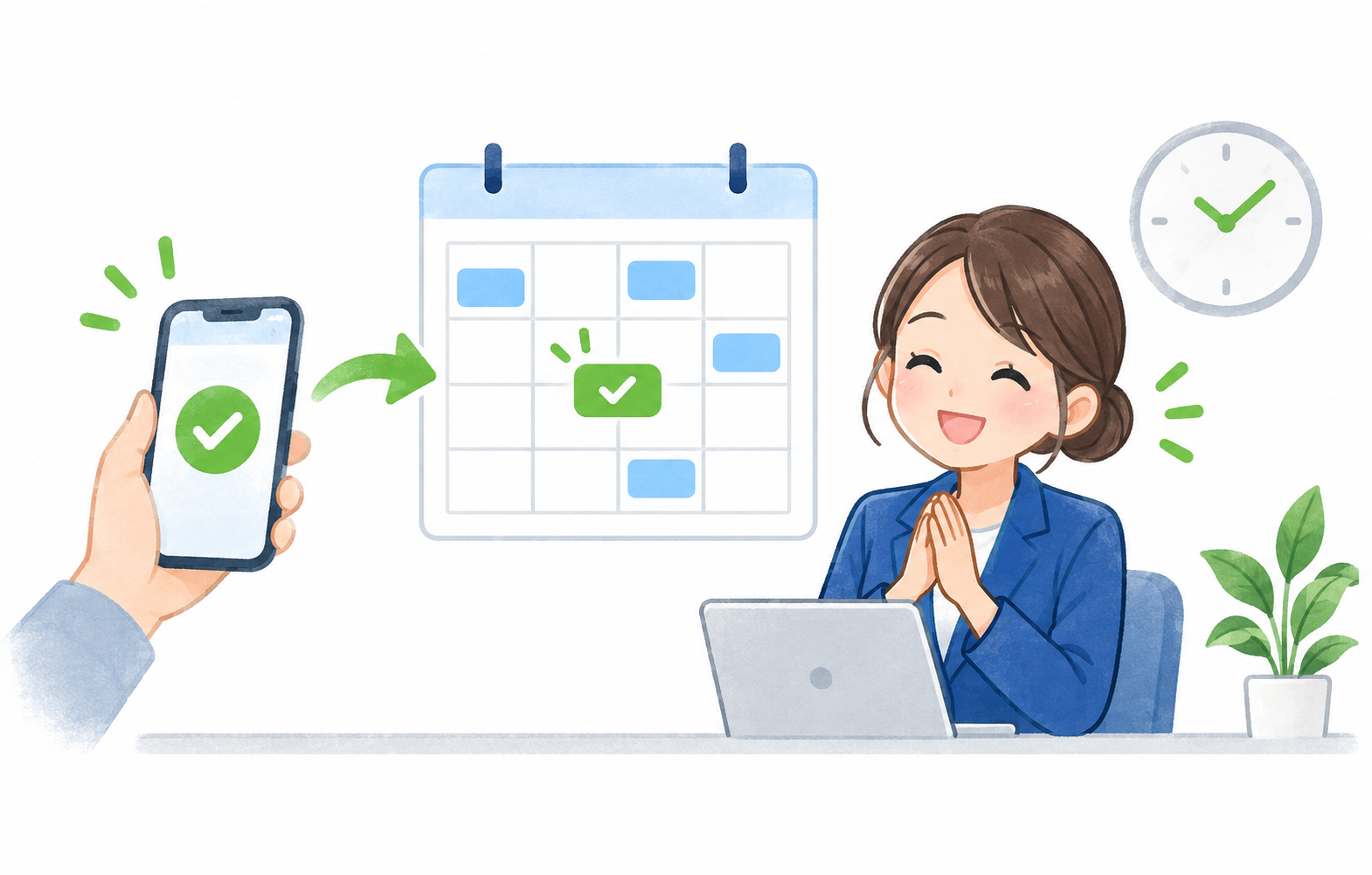 スマホ予約を確認する受付スタッフ
