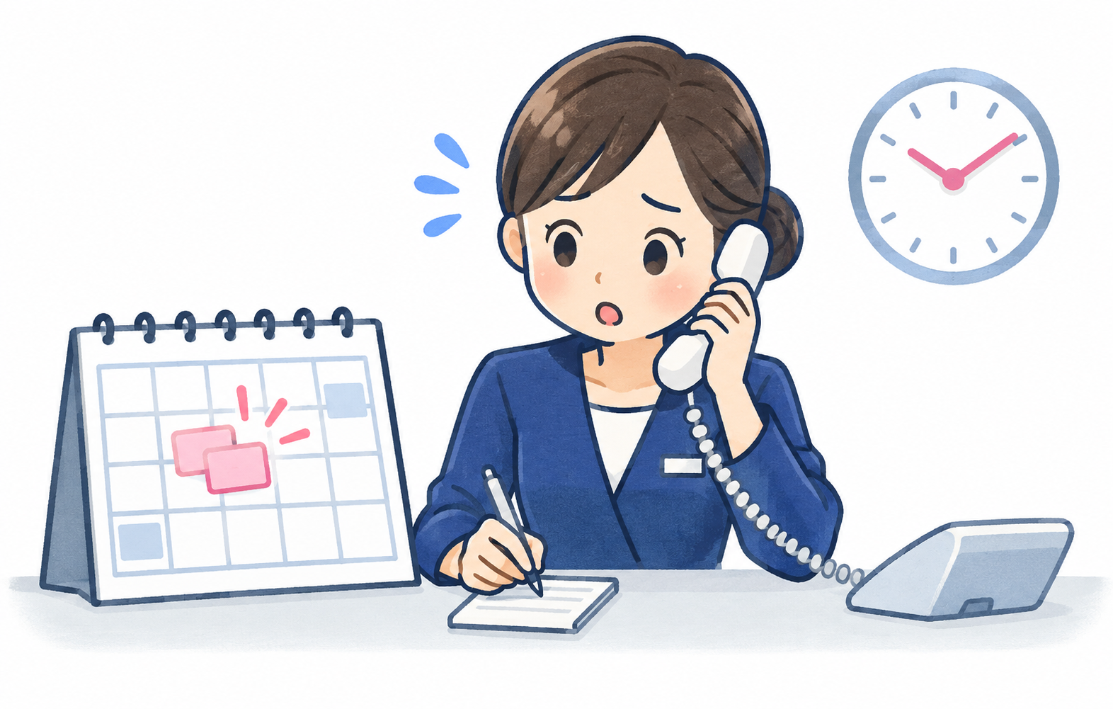 電話予約をカレンダーへ書く受付スタッフ